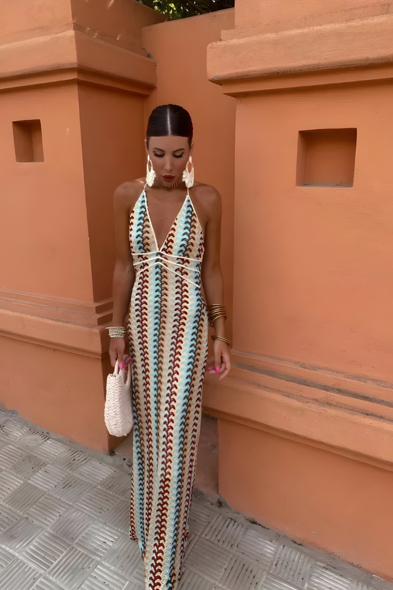 Elarra™ - Bohemisk Chic Maxiklänning med Öppen Rygg
