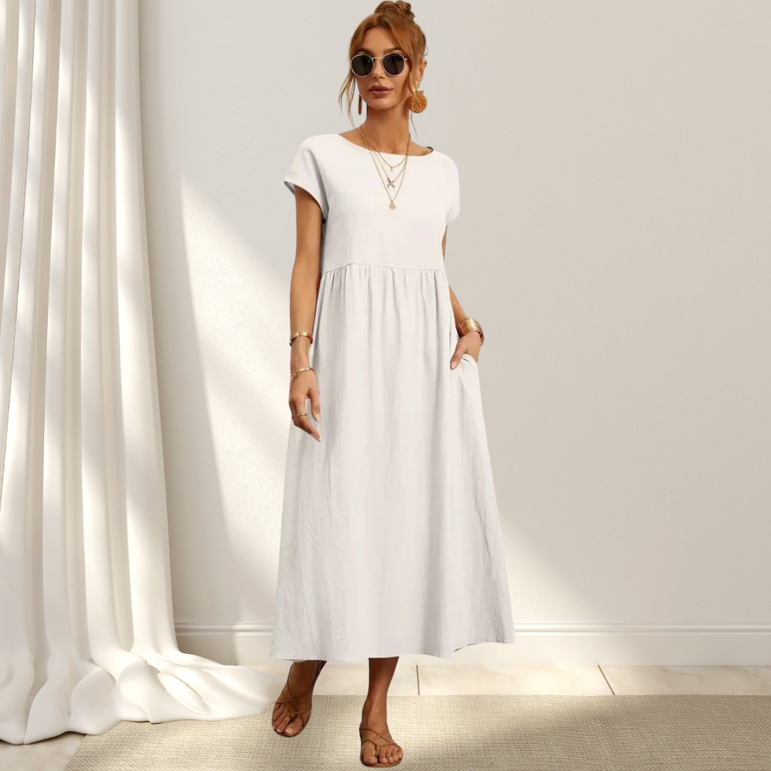 Clio™ – Elegant Sommarklänning – Lätt, Smickrande & Täcker Magen