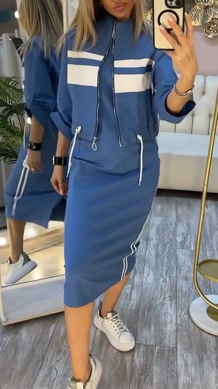 Feyra™ - Avslappnad & Stilfullt Set med Rundhalsad Klänning och Jacka för Dam