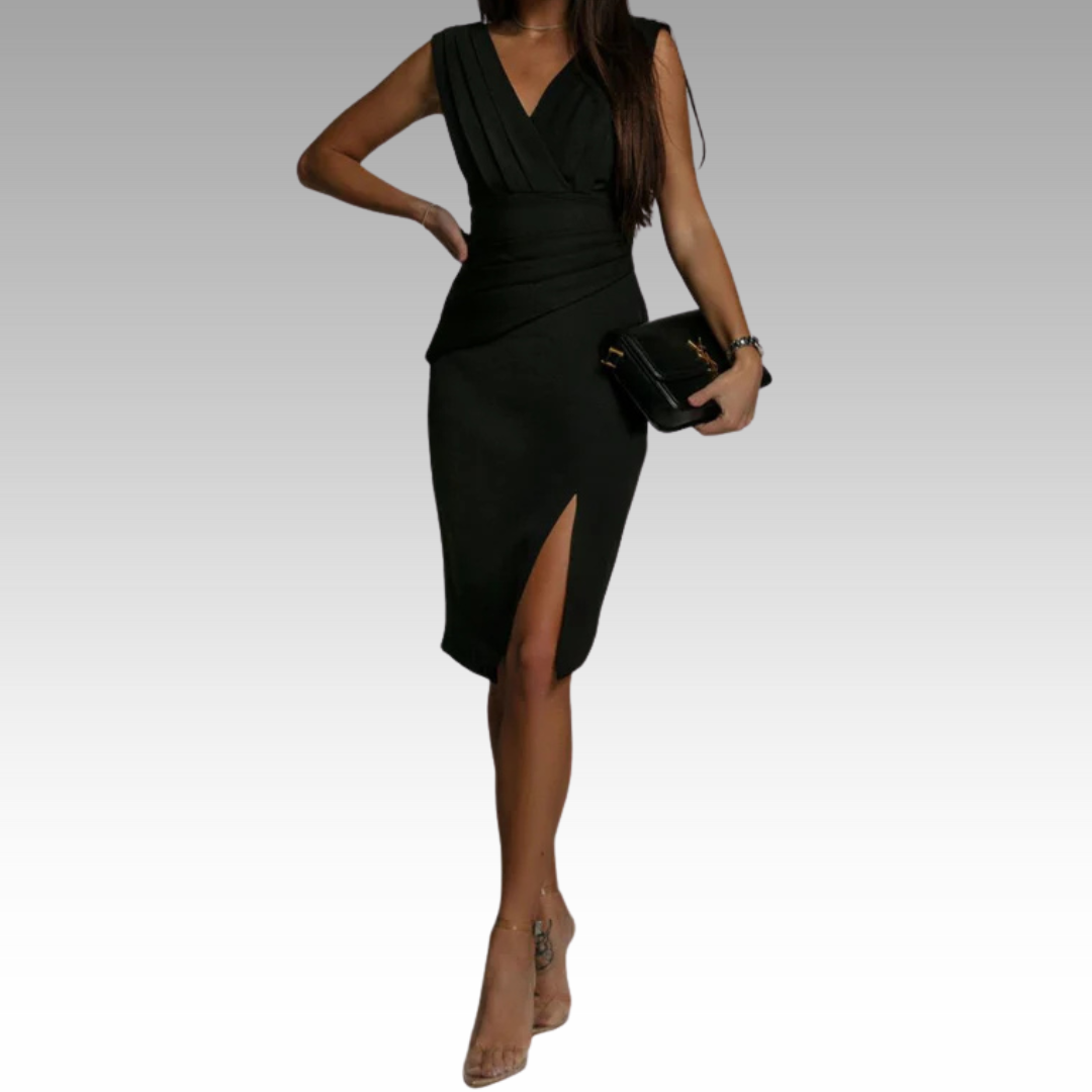 Regalia™ - Elegant Figurnära V-ringad Klänning med Slits